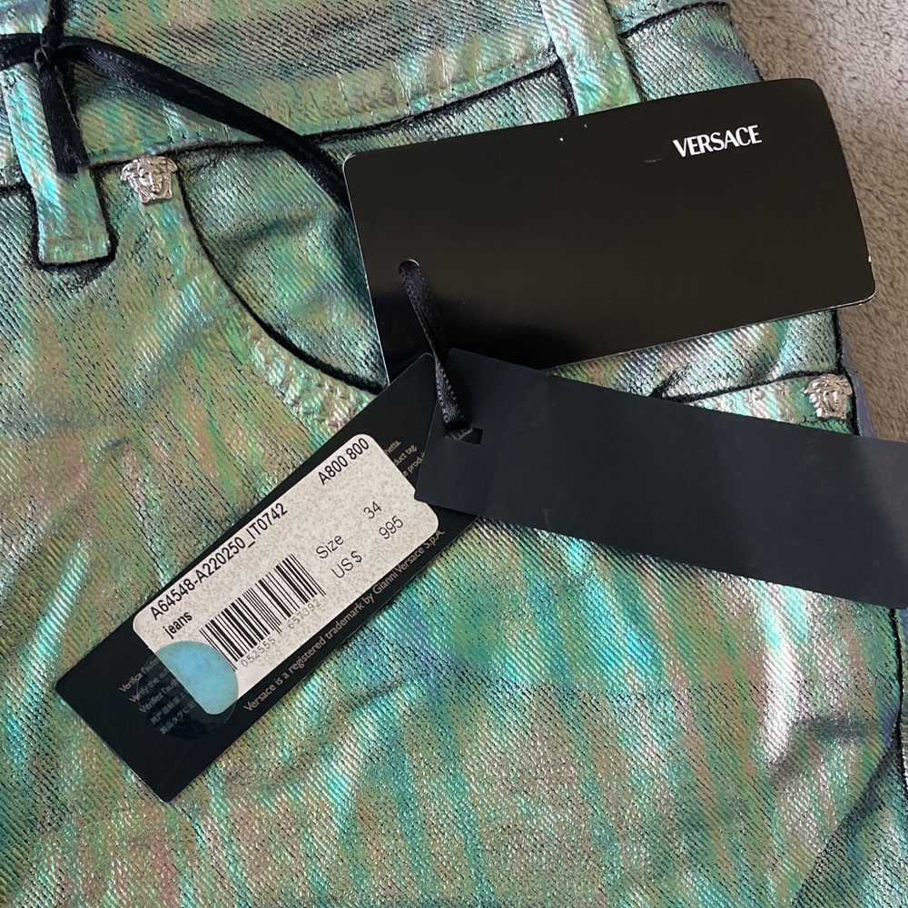 Versace Shimmering Green Mens Jeans - Picture 4 of 7